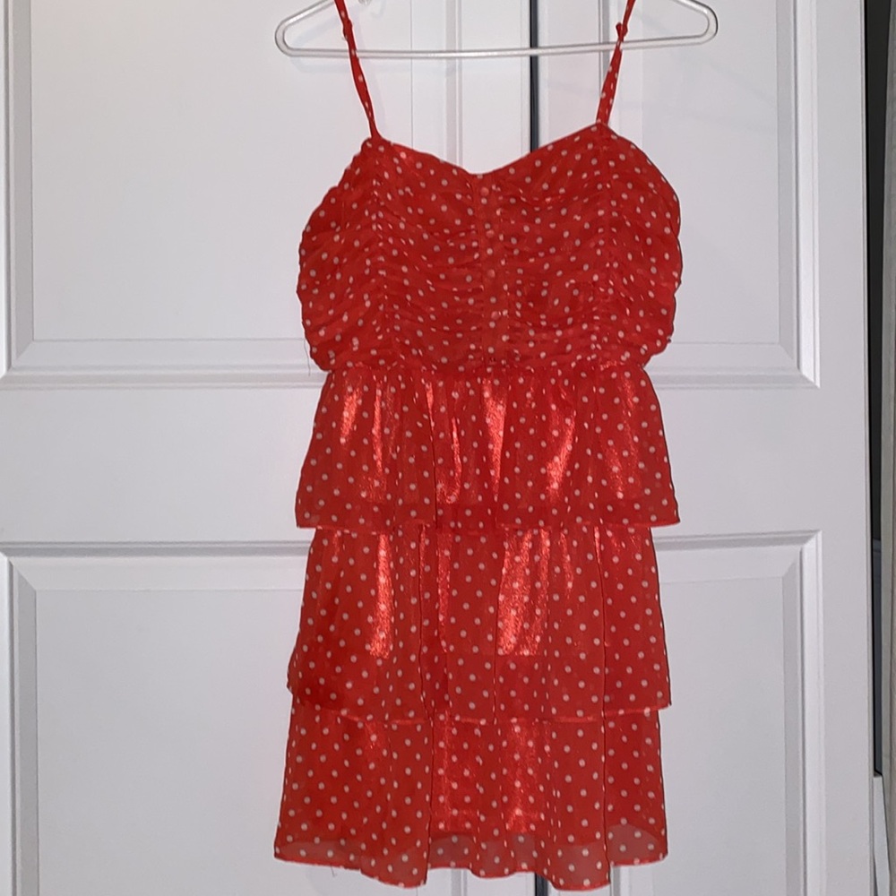 Forever‎ 21 Sundress Dress Large Orange White Polka
